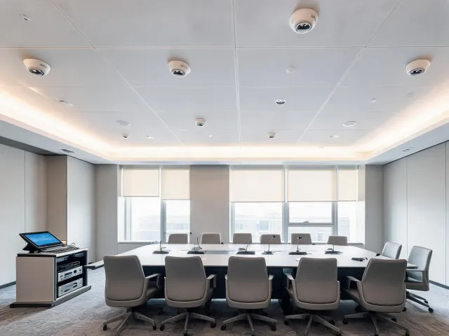 Corporate conference room with installed speakers