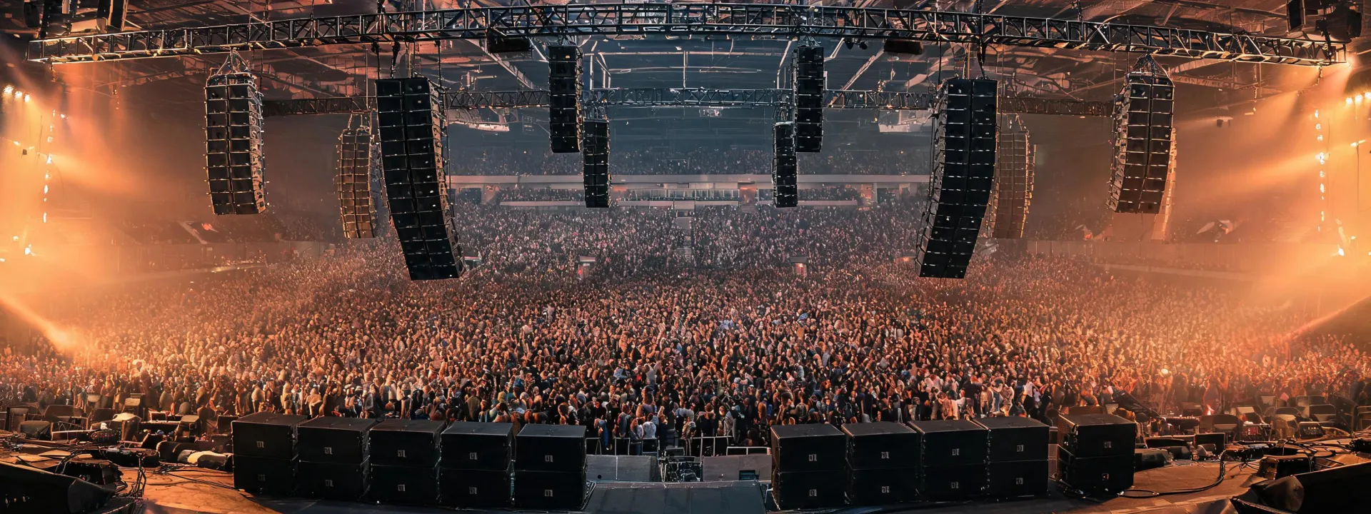 JBL Professional line array system over a concert venue